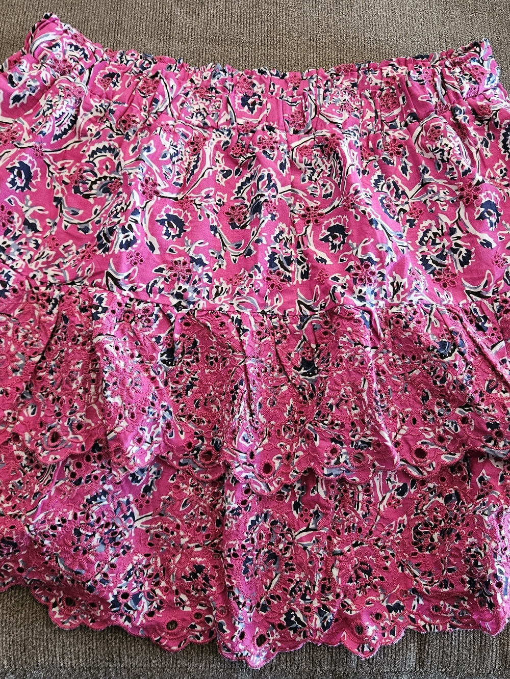 Jennifer Grace Tiered Mini Skirt Women's XL Pink Floral Eyelet Crochet Vintage